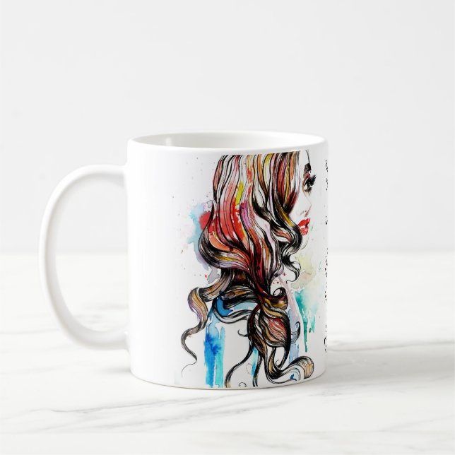 Abstrakte Aquarellfarbe farbige Frauenschminke Tasse (Links)