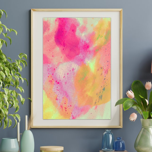 Abstrakte Aquarellfarbe Feine Kunst Rosa Gelb Lila Poster (Abstract Watercolor Fine Art Pink Yellow Purple Poster)