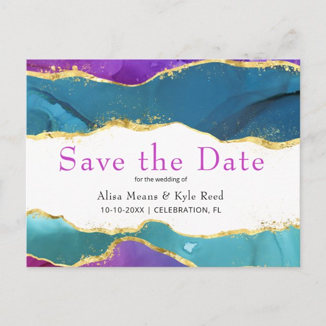 Abstrakte Aquarellfarbe Fuchsia Rosa Aquamarines G Ankündigungspostkarte (Vorderseite)