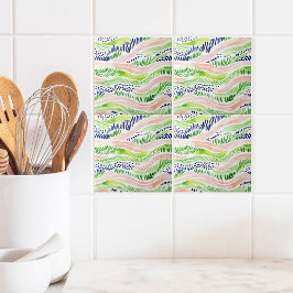 Abstrakte Aquarellfarbe Grün rosa Blau dekorativ Fliese