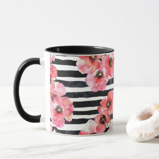 Abstrakte Aquarellfarbe Rosa Blüte und Schwarz Str Tasse