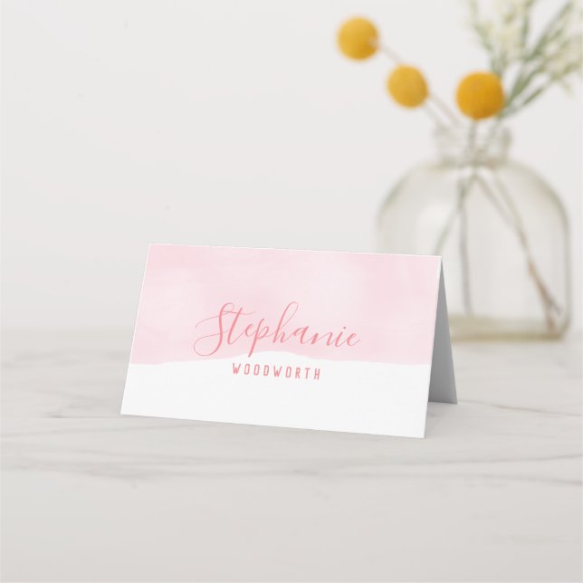Abstrakte Aquarellfarbe Rosa Platzkarte (Vorderseite)