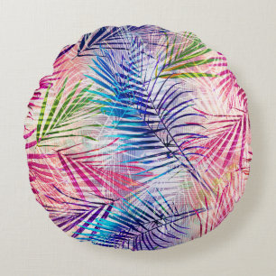 Abstrakte Aquarellfarben Blätter Allover Muster Rundes Kissen