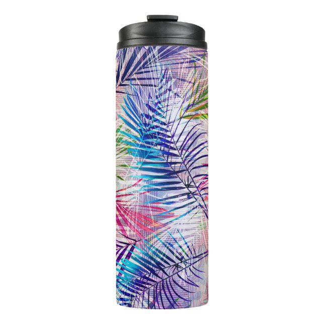 Abstrakte Aquarellfarben Blätter Allover Muster Thermosbecher (Vorderseite)