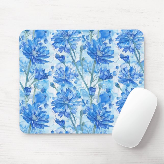 Abstrakte Aquarellfarben Blau und Weiß-Blume Mousepad (Mit Mouse)