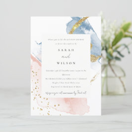 Abstrakte Aquarellfarben Gold Pink Blue Couples Du Einladung