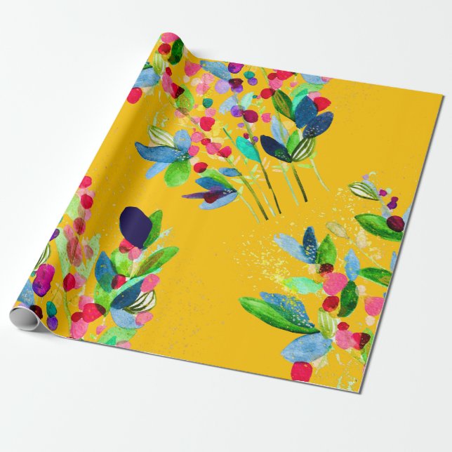 Abstrakte Aquarellfarben mit Blumen Geschenkpapier (Ungerollt)