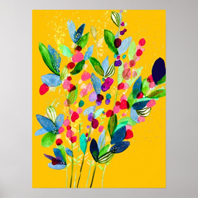 Abstrakte Aquarellfarben mit Blumen Poster (Vorne)