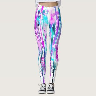 Abstrakte Aquarellfarben Tropfen Blau Türkis Rosa Leggings