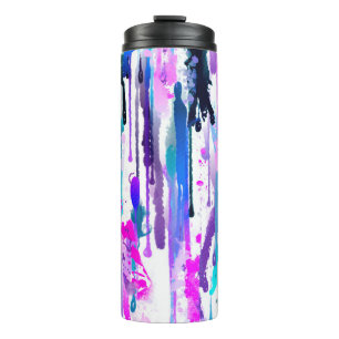 Abstrakte Aquarellfarben Tropfen Blau Türkis Rosa Thermosbecher