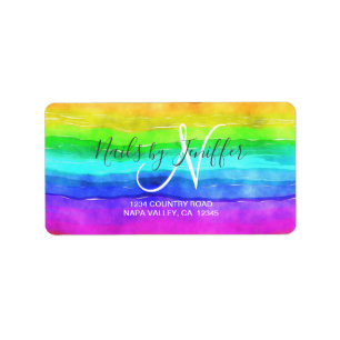 Abstrakte Aquarellfarbene Streifen Regenbogen. Adressaufkleber