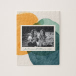 Abstrakte Aquarellformen Aquamariner Name des blau Puzzle<br><div class="desc">Dieses stilvolle Puzzle bietet ein dezentes Bild Bio abstrakter Aquarellformen in schönen Senffarben Gelb und aquamarin Blau und Grün. Personalisieren Sie es mit Ihrem Namen und Foto. Tolle Geschenkidee!</div>