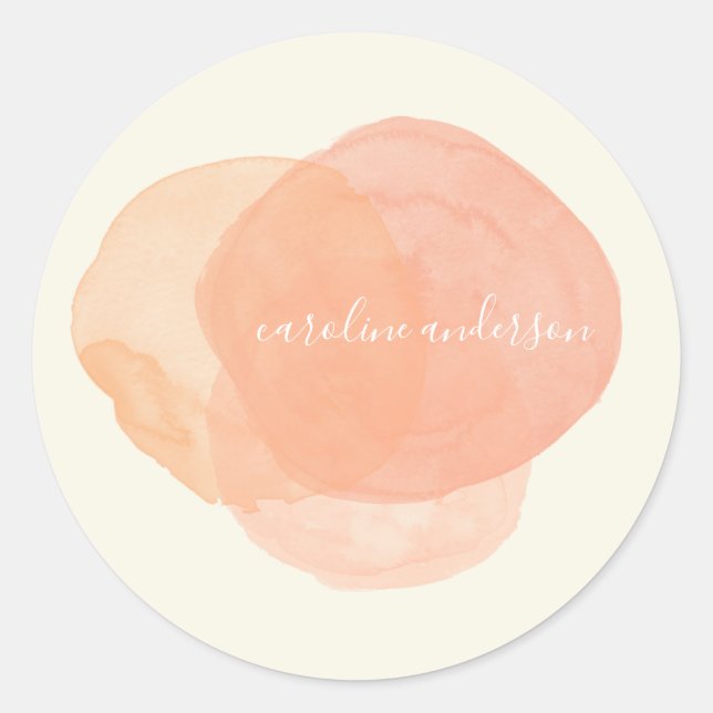 Abstrakte Aquarellformen in Peach Personalisiert Runder Aufkleber (Vorderseite)