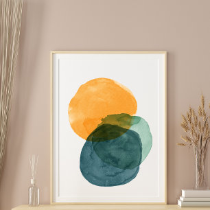 Abstrakte Aquarellformen Teal Organische Ästhetik Poster