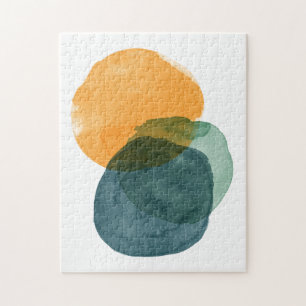 Abstrakte Aquarellformen Teal Organische Ästhetik Puzzle