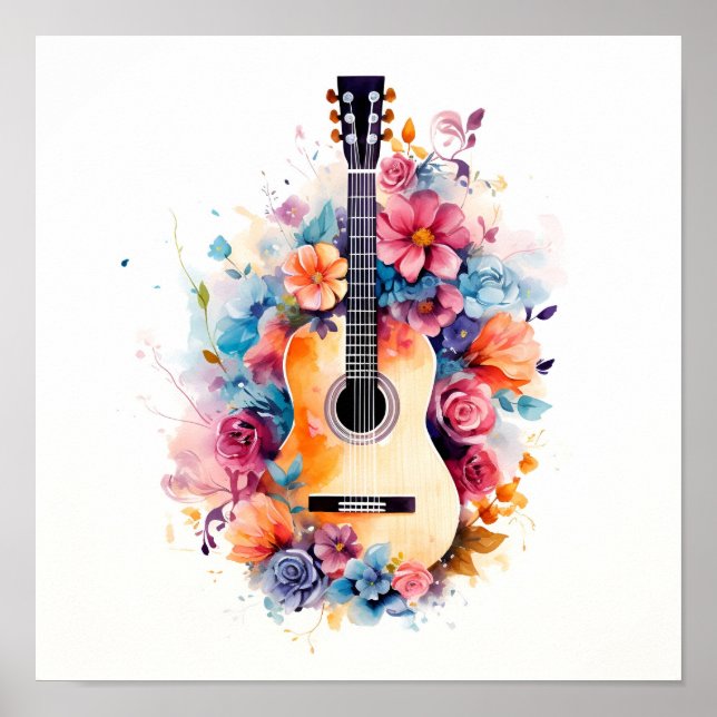 abstrakte Aquarellgitarre Poster (Vorne)