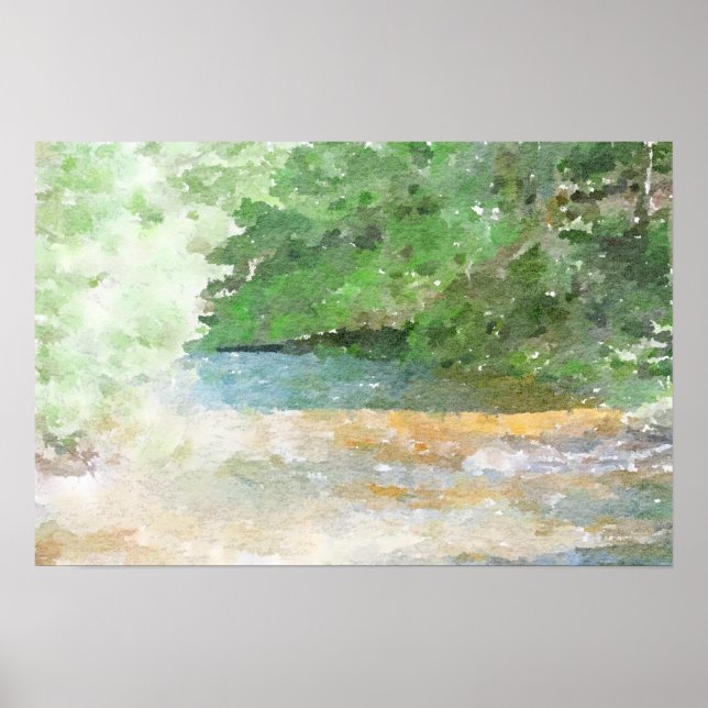 Abstrakte Aquarellmalerei auf Fluss und Wald Poster (Vorne)