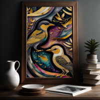 Abstrakte Aquarellmalerei auf Vögel 2:3