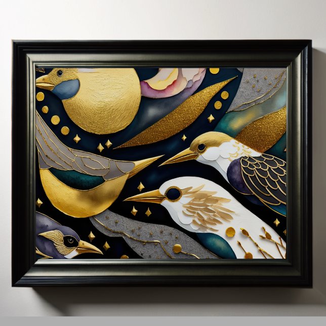 Abstrakte Aquarellmalerei auf Vögel 5:4 Poster (Von Creator hochgeladen)