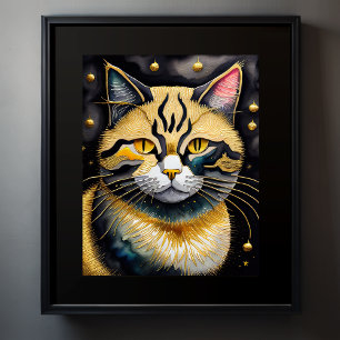 Abstrakte Aquarellmalerei einer Katze 5:4 Poster