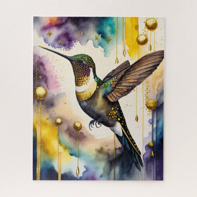 Abstrakte Aquarellmalerei eines Hummingvogels 5:4 Puzzle (Vertikal)