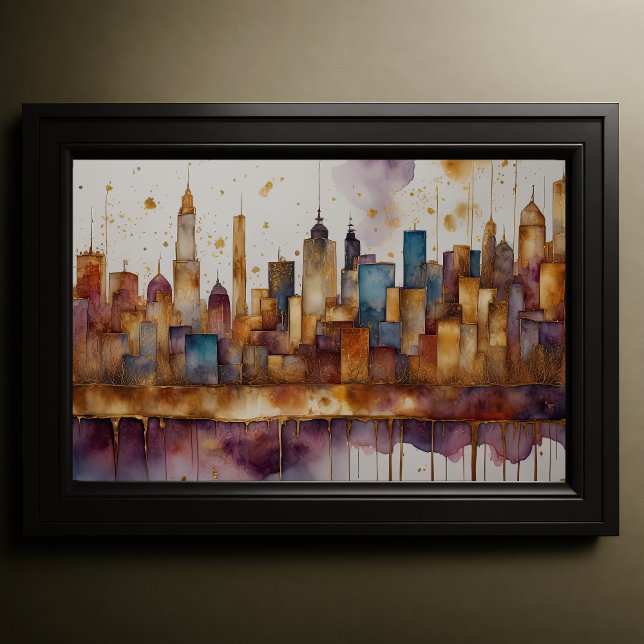 Abstrakte Aquarellmalerei Gold Citycape 3:2 Poster (Von Creator hochgeladen)