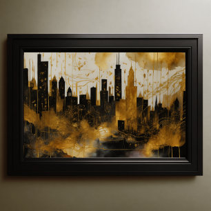 Abstrakte Aquarellmalerei Gold Citycape 3:2 Poster