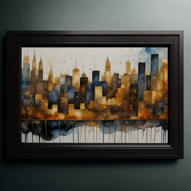 Abstrakte Aquarellmalerei Gold Citycape 3:2 Poster (Von Creator hochgeladen)