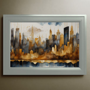 Abstrakte Aquarellmalerei Gold Citycape 3:2 Poster