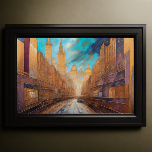 Abstrakte Aquarellmalerei Gold Citycape 3:2 Poster