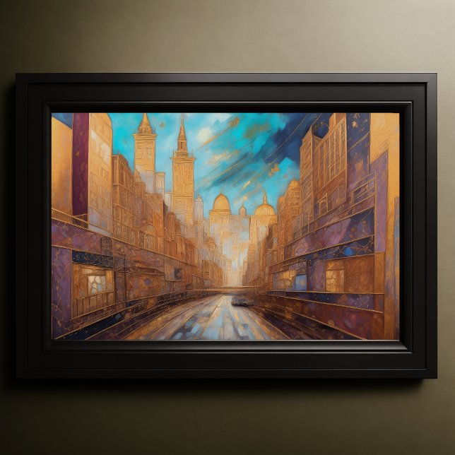 Abstrakte Aquarellmalerei Gold Citycape 3:2 Poster (Von Creator hochgeladen)