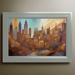 Abstrakte Aquarellmalerei Gold Citycape 3:2 Poster
