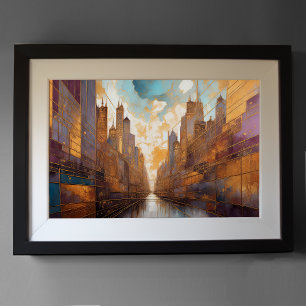 Abstrakte Aquarellmalerei Gold Citycape 3:2 Poster