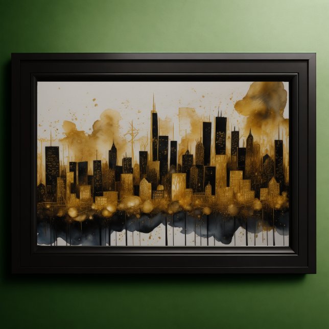 Abstrakte Aquarellmalerei Gold Citycape 3:2 Poster (Von Creator hochgeladen)