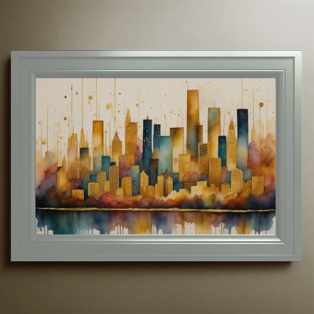 Abstrakte Aquarellmalerei Gold Citycape 3:2 Poster (Von Creator hochgeladen)