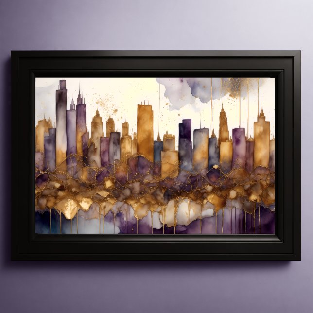 Abstrakte Aquarellmalerei Gold Citycape 3:2 Poster (Von Creator hochgeladen)