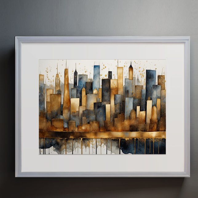 Abstrakte Aquarellmalerei Gold Citycape 4:3 Poster (Von Creator hochgeladen)