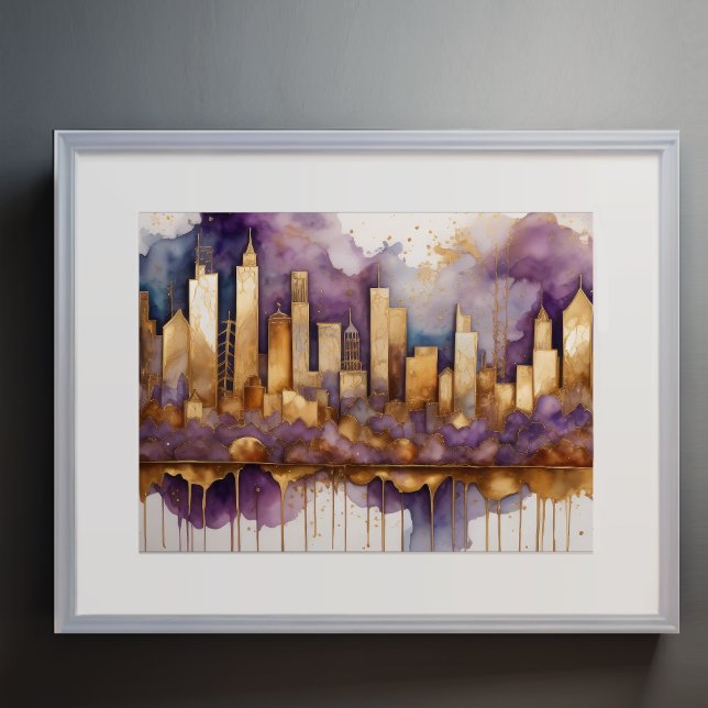 Abstrakte Aquarellmalerei Gold Citycape 4:3 Poster (Von Creator hochgeladen)