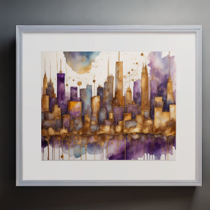 Abstrakte Aquarellmalerei Gold Citycape 5:4 Poster