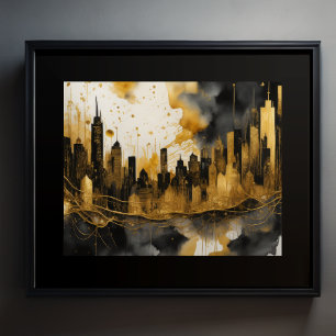 Abstrakte Aquarellmalerei Gold Citycape 5:4 Poster