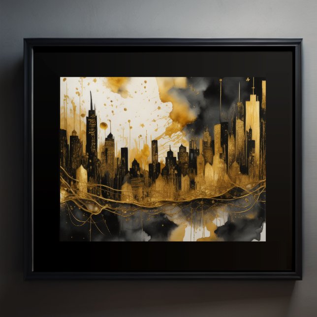 Abstrakte Aquarellmalerei Gold Citycape 5:4 Poster (Von Creator hochgeladen)