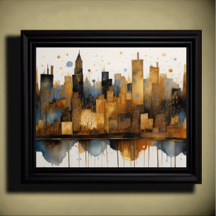 Abstrakte Aquarellmalerei Gold Citycape 5:4 Poster