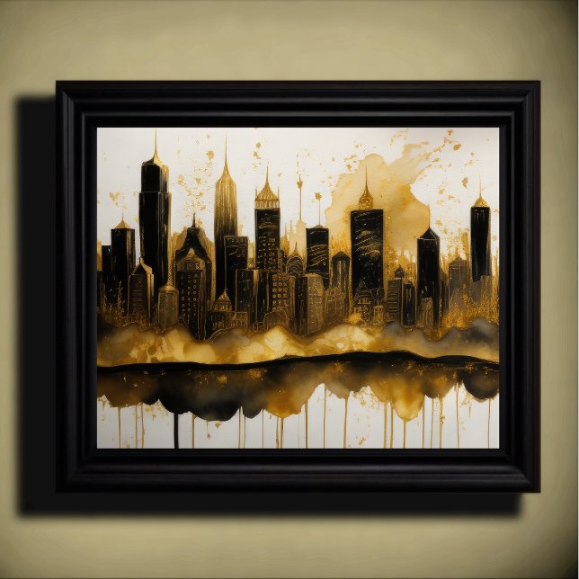 Abstrakte Aquarellmalerei Gold Citycape 5:4 Poster (Von Creator hochgeladen)