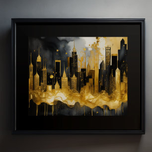 Abstrakte Aquarellmalerei Gold Citycape 5:4 Poster