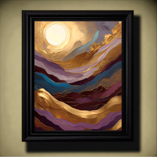 Abstrakte Aquarellmalerei Gold Lila Blue Poster