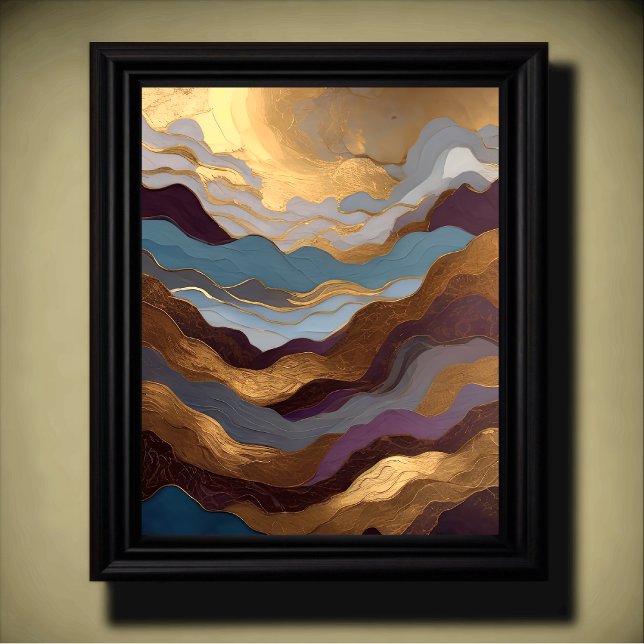 Abstrakte Aquarellmalerei Gold Lila Blue Poster (Von Creator hochgeladen)