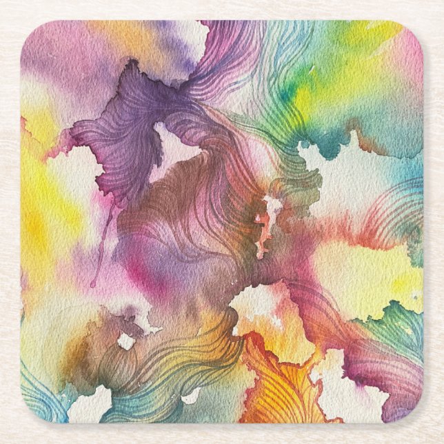 Abstrakte Aquarellmalerei  Rechteckiger Pappuntersetzer (Vorderseite)