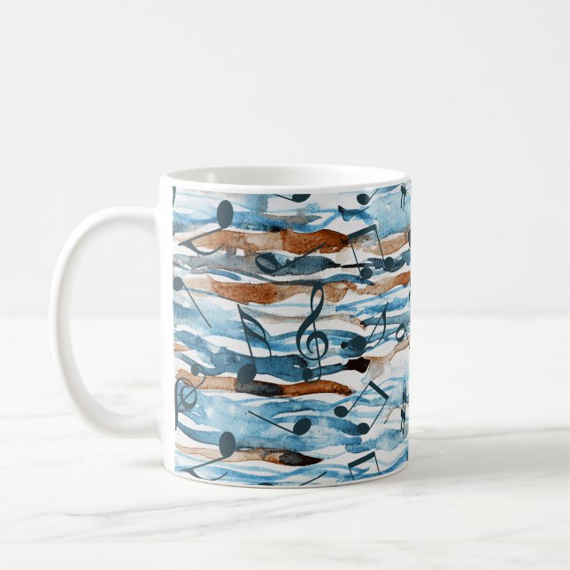 Abstrakte Aquarellmuster-Musiknoten. Kaffeetasse (Links)