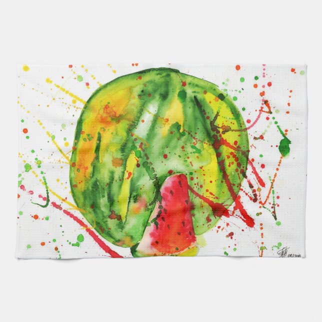 Abstrakte Aquarellwassermelone Geschirrtuch (Horizontal)
