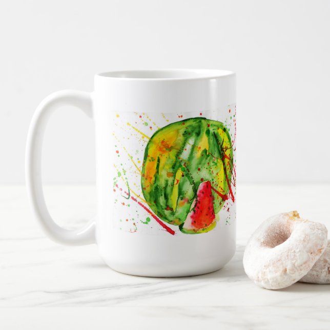 Abstrakte Aquarellwassermelone Kaffeetasse (Mit Donut)